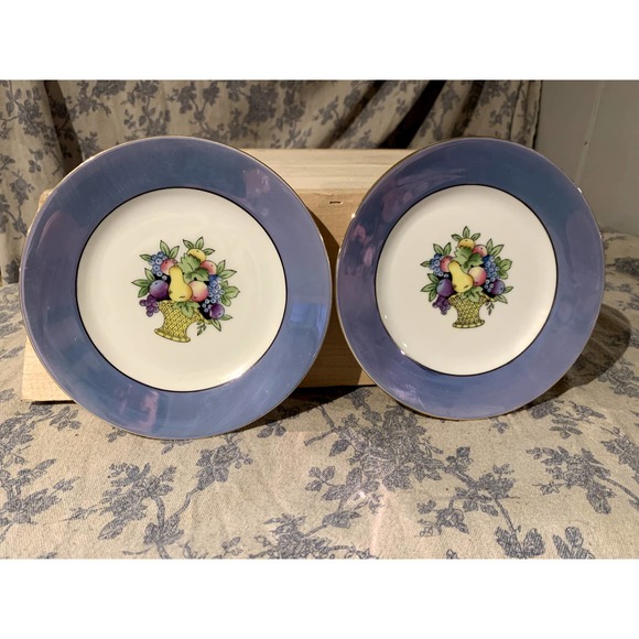 Pair of Noritake Blue Lusterware Fruit Basket Side Plates - Picture 1 of 10